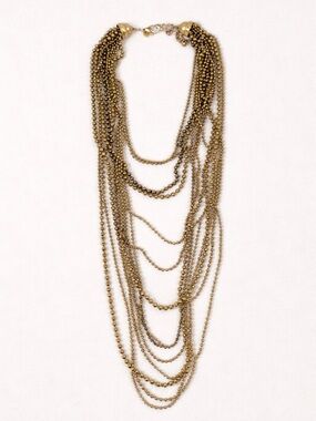 Chico’s Gold Tone Multi Strand Beaded Necklace Statement Layered Chain